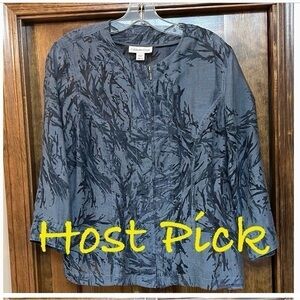 Coldwater‎ Creek Zip Front Jacket Slate Blue Burn Out 3/4 Sleeve Sz M 10-12 EUC